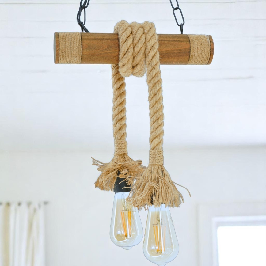 Suspension chaîne KOS 2xE27/60W/230V hêtre