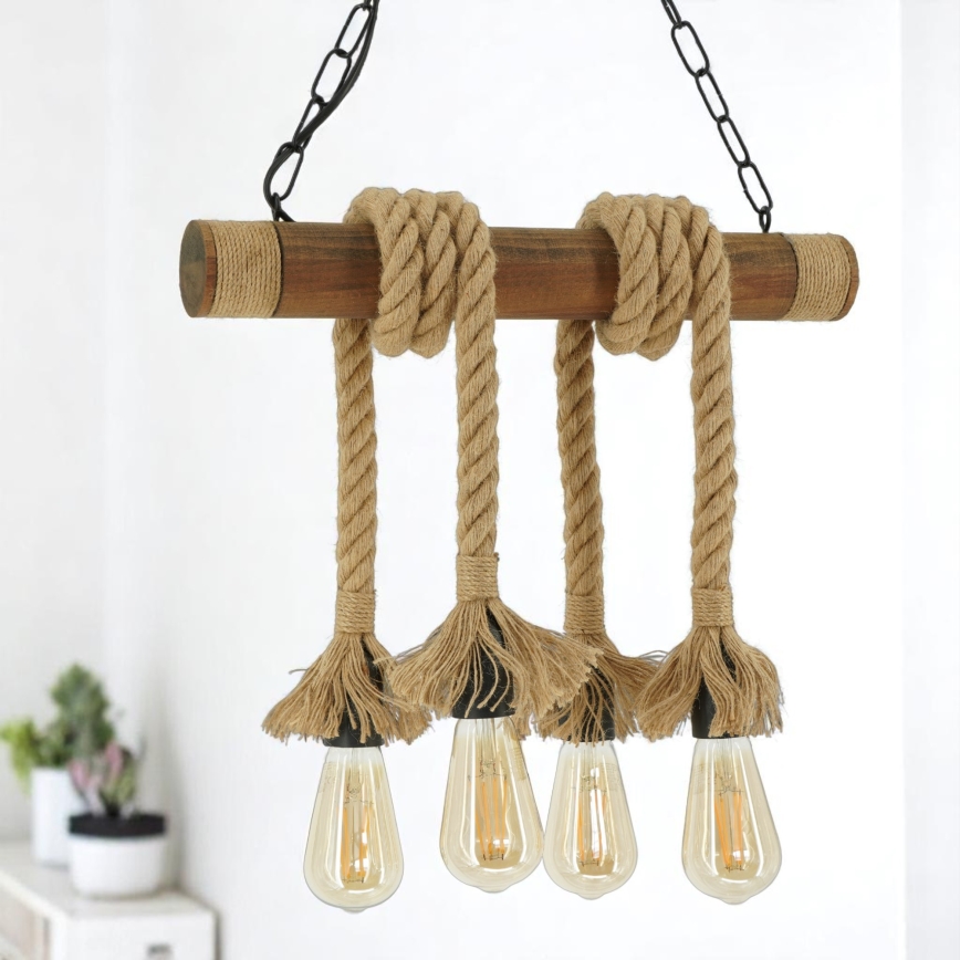 Suspension chaîne KOS 4xE27/60W/230V hêtre