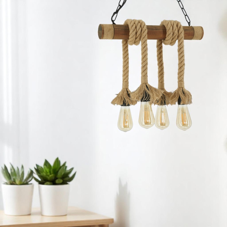 Suspension chaîne KOS 4xE27/60W/230V hêtre