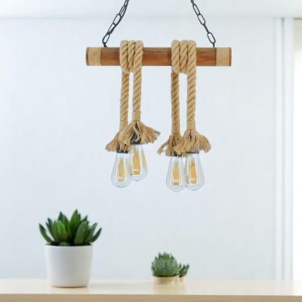Suspension chaîne KOS 4xE27/60W/230V hêtre