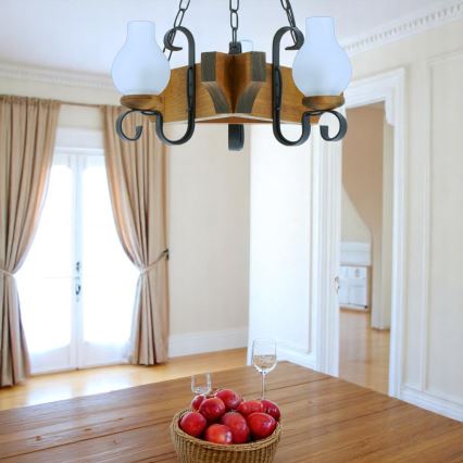 Suspension chaîne QUEEN 3xE14/40W/230V hêtre