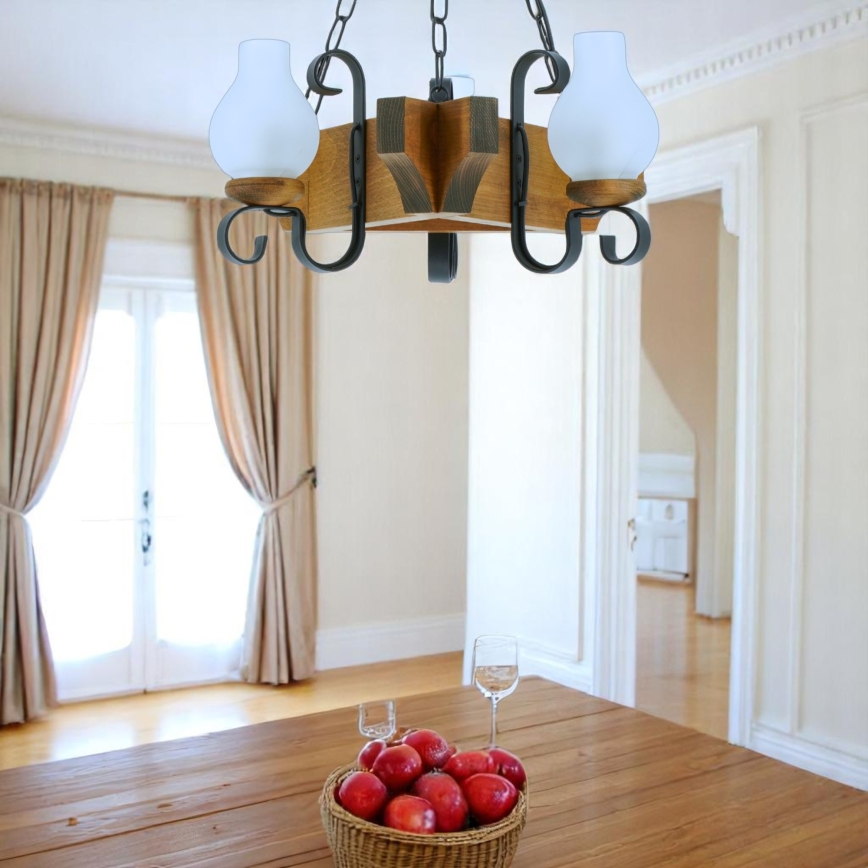 Suspension chaîne QUEEN 3xE14/40W/230V hêtre