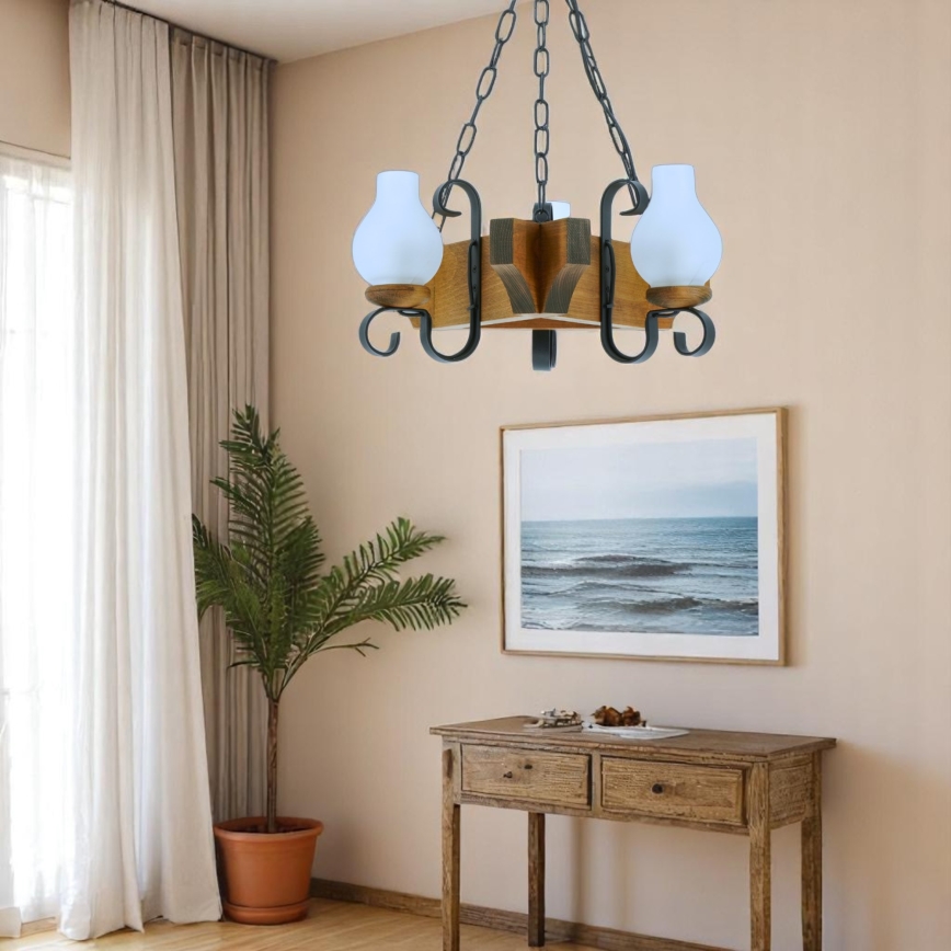 Suspension chaîne QUEEN 3xE14/40W/230V hêtre