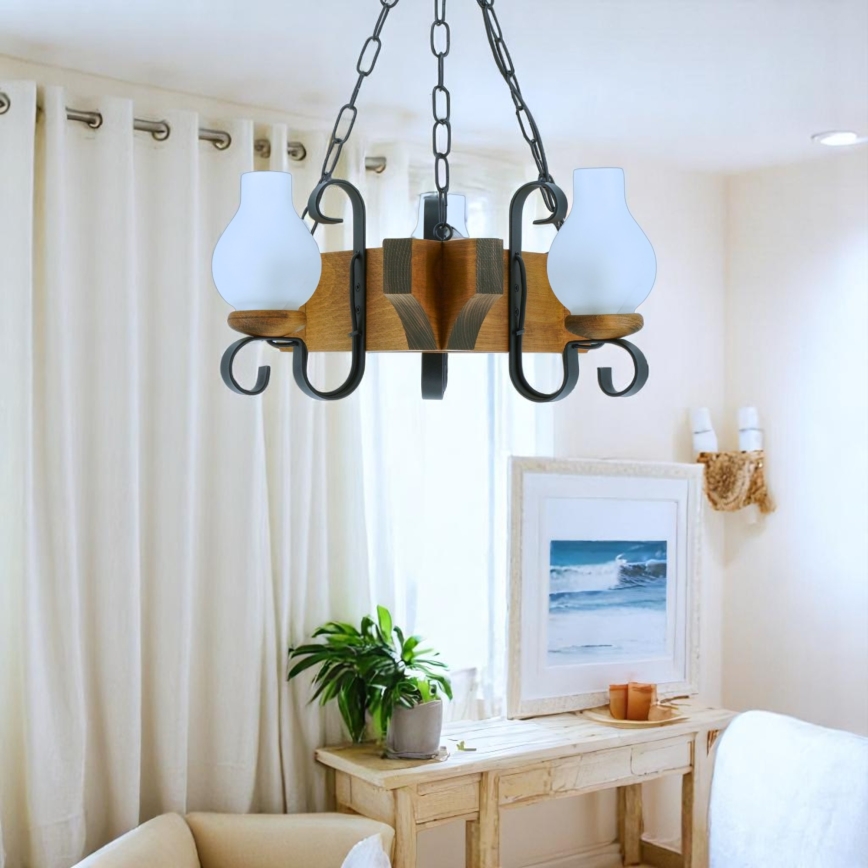 Suspension chaîne QUEEN 3xE14/40W/230V hêtre