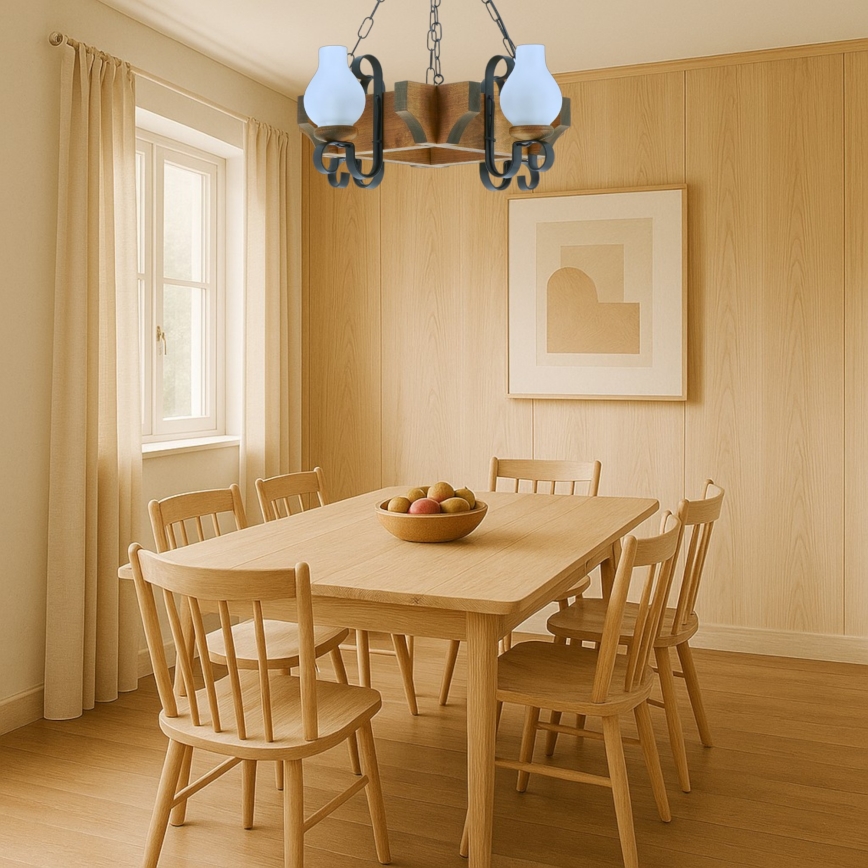 Suspension chaîne QUEEN 4xE14/40W/230V hêtre - FSC certifié