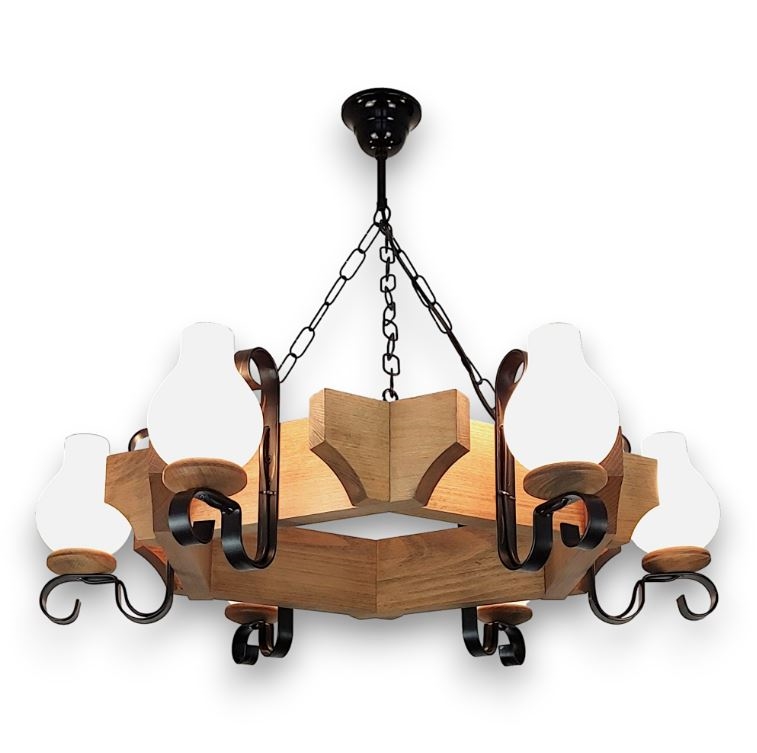 Suspension chaîne QUEEN 6xE14/40W/230V hêtre