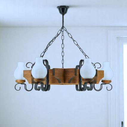 Suspension chaîne QUEEN 6xE14/40W/230V hêtre