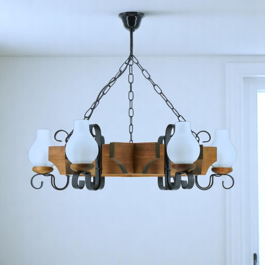 Suspension chaîne QUEEN 6xE14/40W/230V hêtre