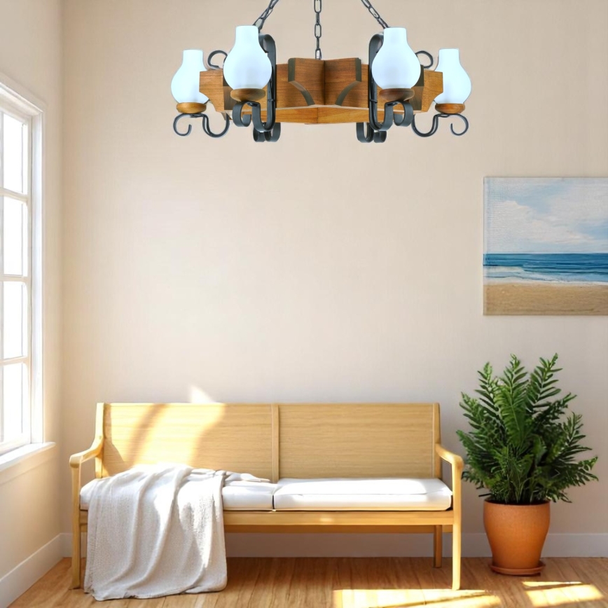 Suspension chaîne QUEEN 6xE14/40W/230V hêtre