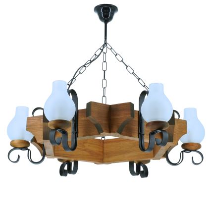 Suspension chaîne QUEEN 6xE14/40W/230V hêtre
