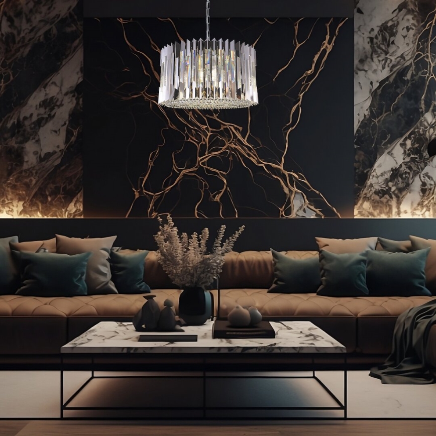 Suspension chaîne RITZ 12xE14/40W/230V d. 54 cm chrome brillant