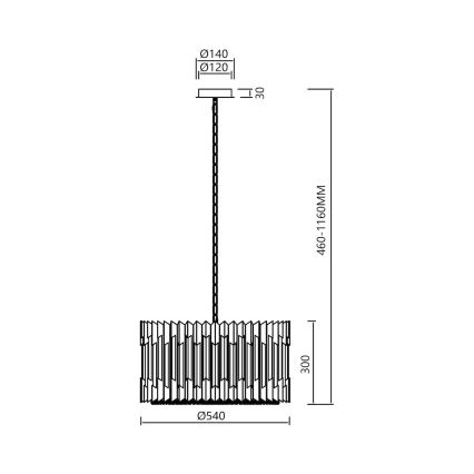 Suspension chaîne RITZ 12xE14/40W/230V d. 54 cm chrome brillant