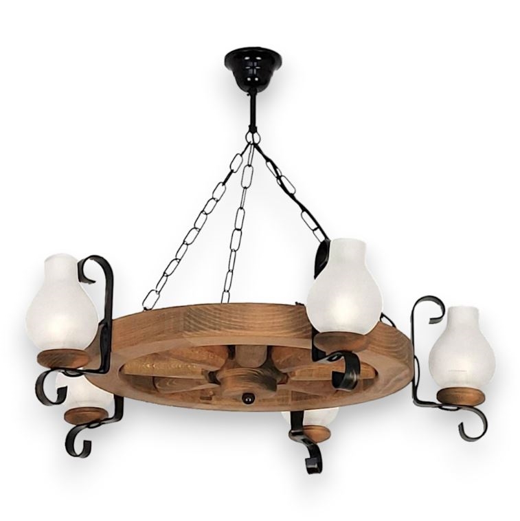 Suspension chaîne ROATA 5xE14/40W/230V d. 70 cm hêtre