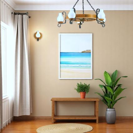 Suspension chaîne ROATA 5xE14/40W/230V d. 70 cm hêtre
