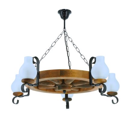 Suspension chaîne ROATA 5xE14/40W/230V d. 70 cm hêtre