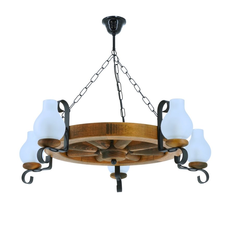 Suspension chaîne ROATA 5xE14/40W/230V d. 70 cm hêtre