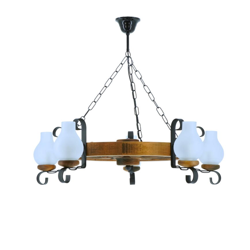 Suspension chaîne ROATA 5xE14/40W/230V d. 70 cm hêtre