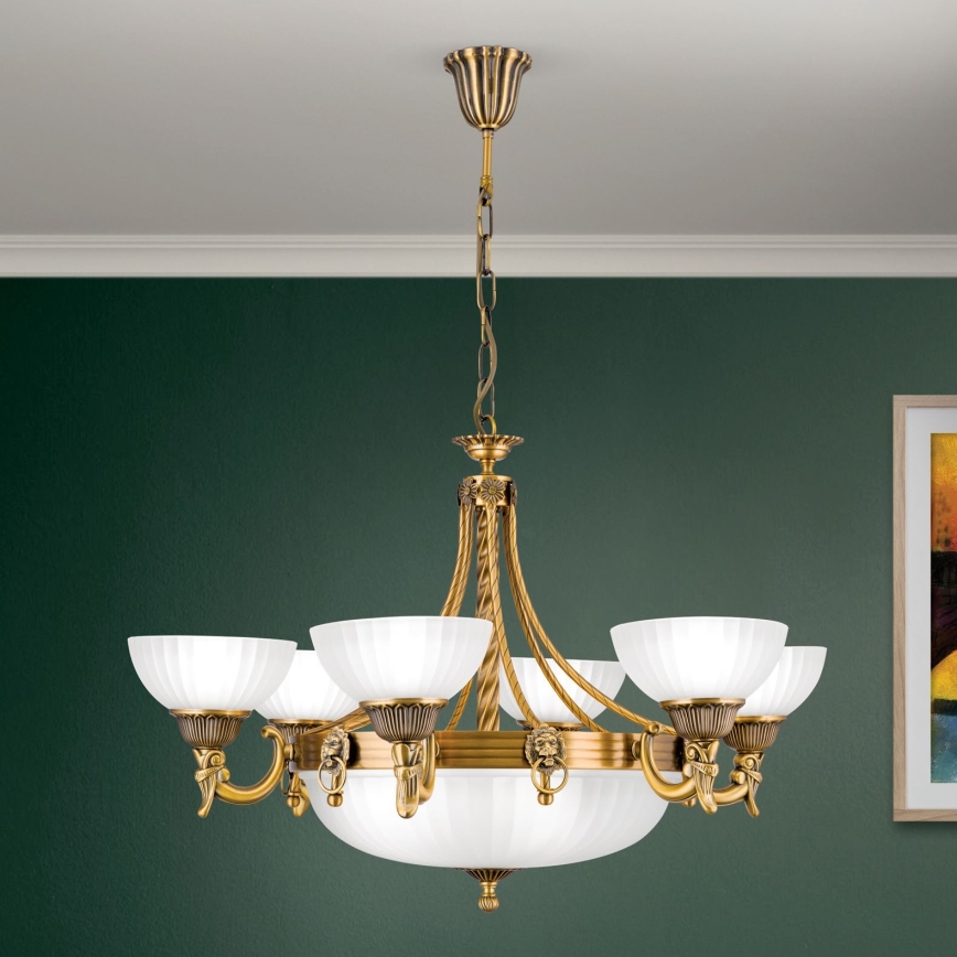 Suspension chaîne ROCCA 9xE27/60W/230V d. 75 cm bronze/blanc
