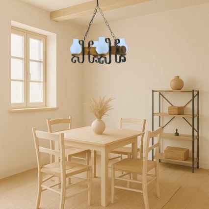 Suspension chaîne RUSTIC 4xE14/40W/230V hêtre