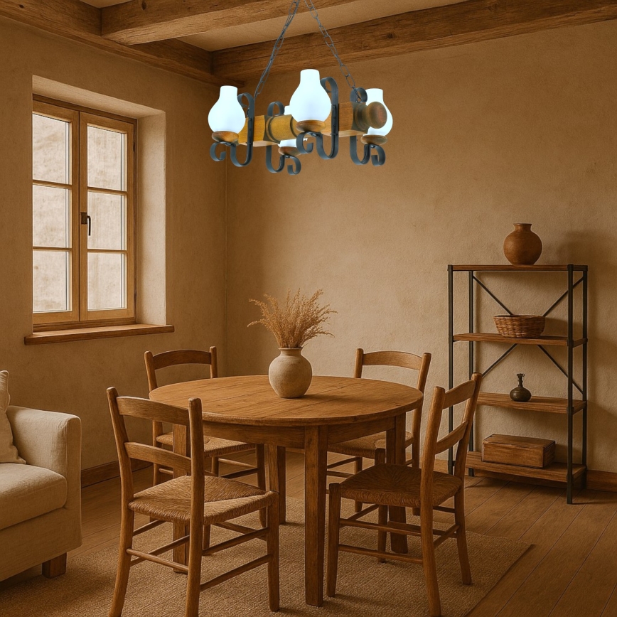 Suspension chaîne RUSTIC 4xE14/40W/230V hêtre