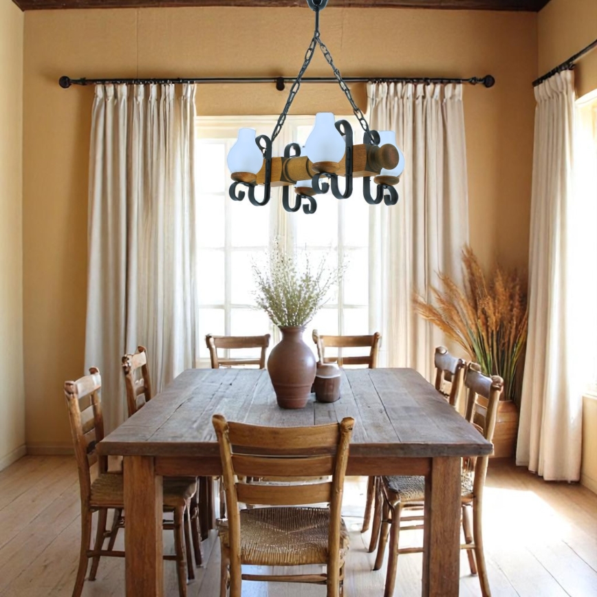 Suspension chaîne RUSTIC 4xE14/40W/230V hêtre
