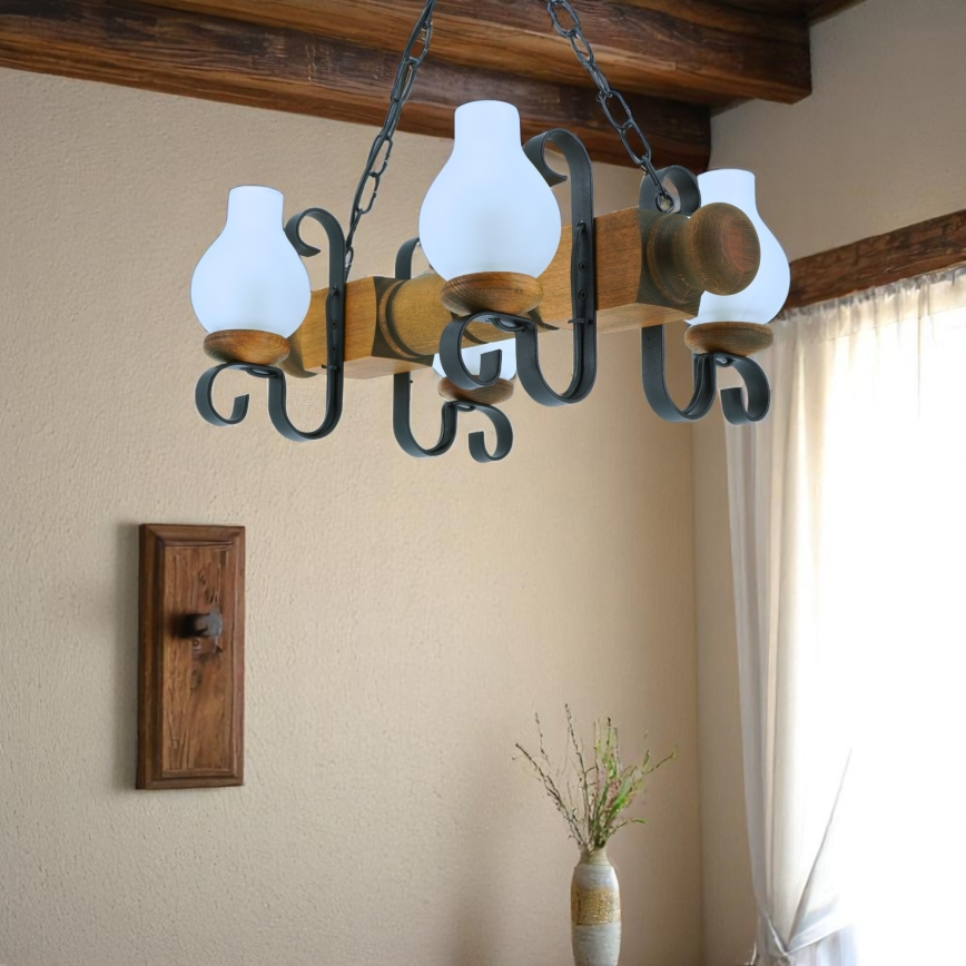 Suspension chaîne RUSTIC 4xE14/40W/230V hêtre