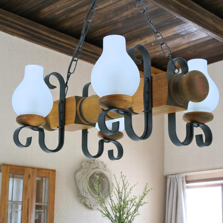 Suspension chaîne RUSTIC 4xE14/40W/230V hêtre