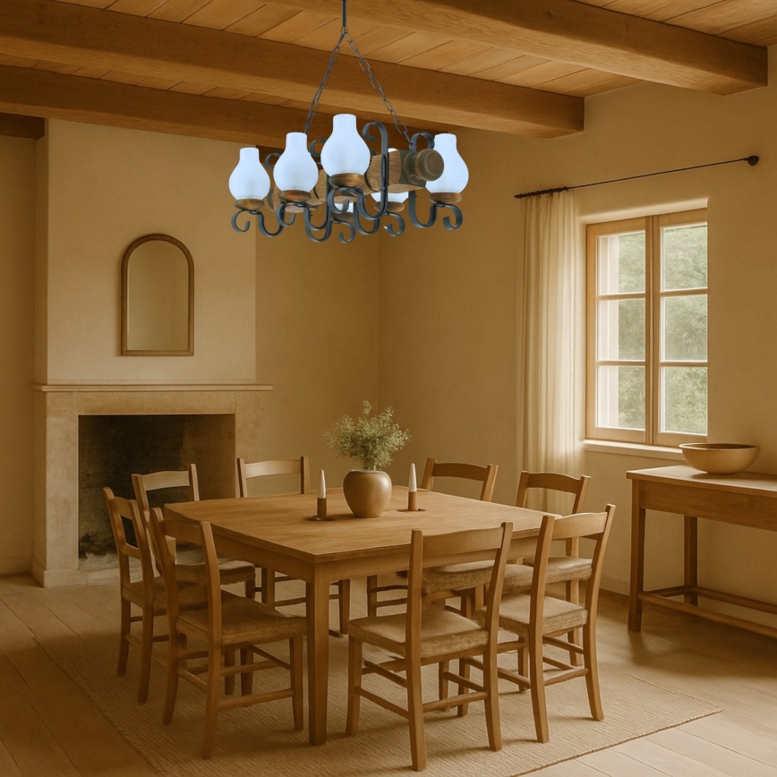 Suspension chaîne RUSTIC 6xE14/40W/230V hêtre