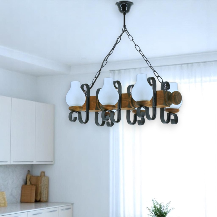Suspension chaîne RUSTIC 6xE14/40W/230V hêtre