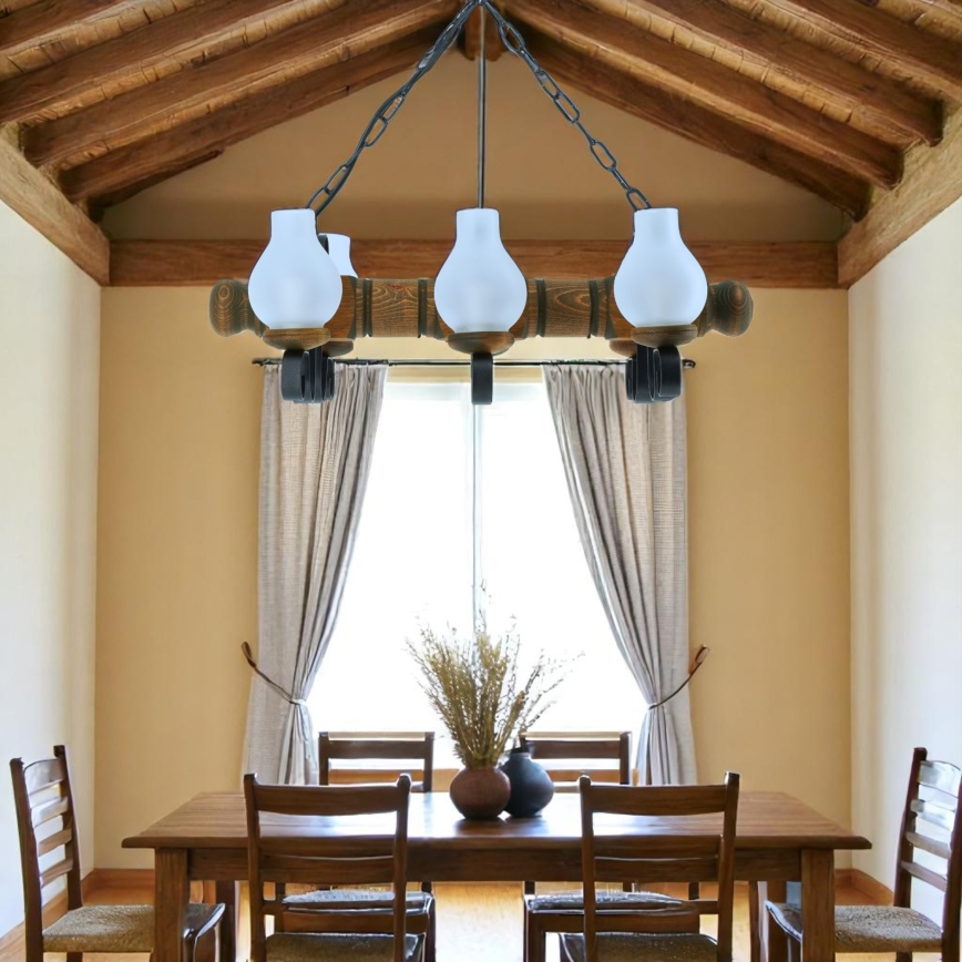 Suspension chaîne RUSTIC 6xE14/40W/230V hêtre