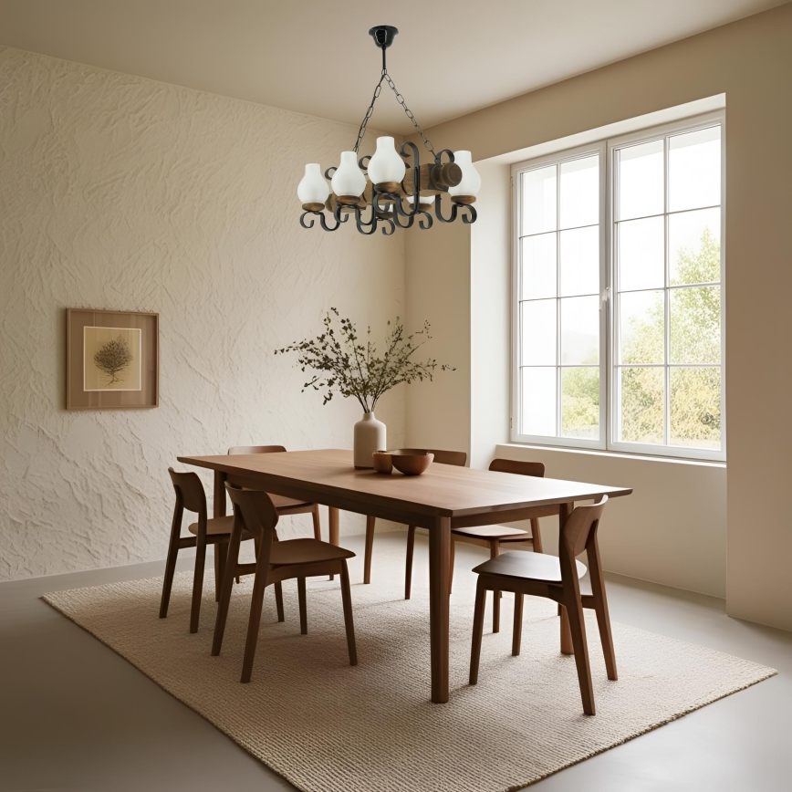 Suspension chaîne RUSTIC 6xE14/40W/230V hêtre