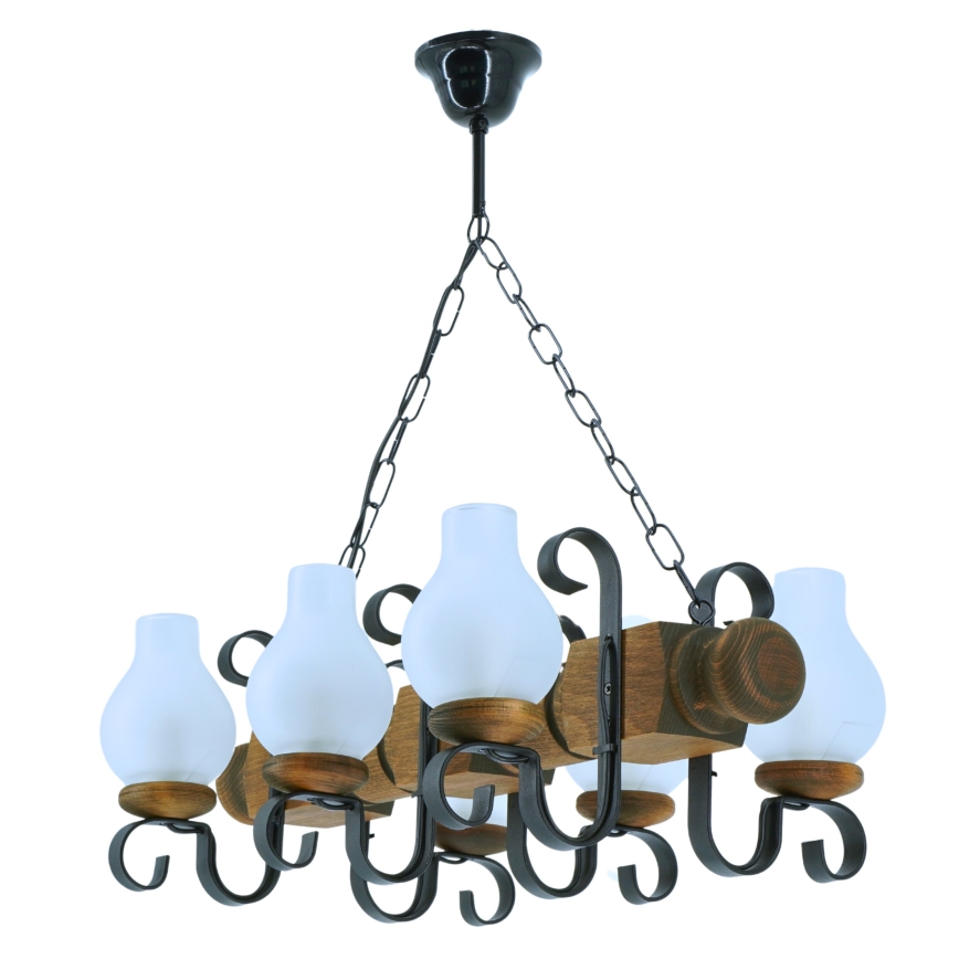 Suspension chaîne RUSTIC 6xE14/40W/230V hêtre
