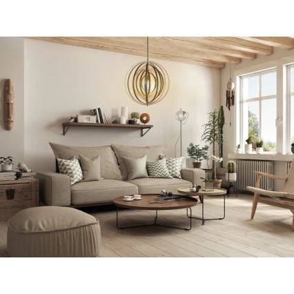 Suspension en bois sur câble 1xE27/60W/230V Ø 50 cm bois massif/placage/hévéa