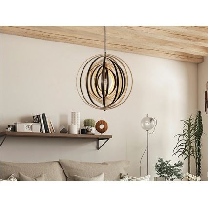 Suspension en bois sur câble 1xE27/60W/230V Ø 50 cm bois massif/placage/hévéa