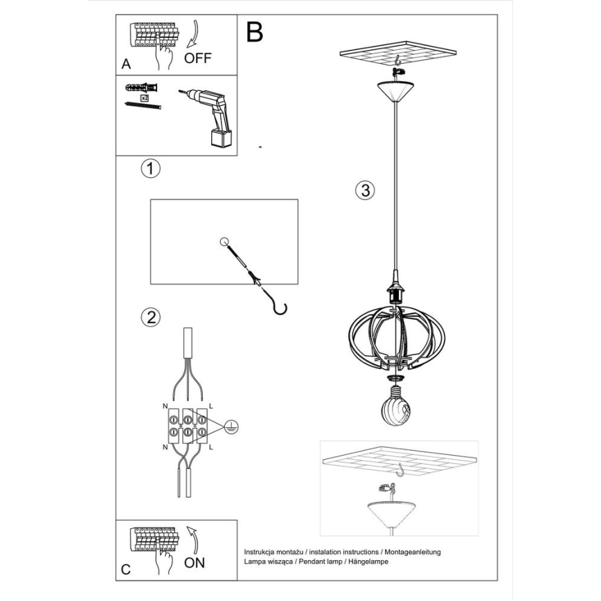 Suspension fil MANDELINO 1xE27/60W/230V