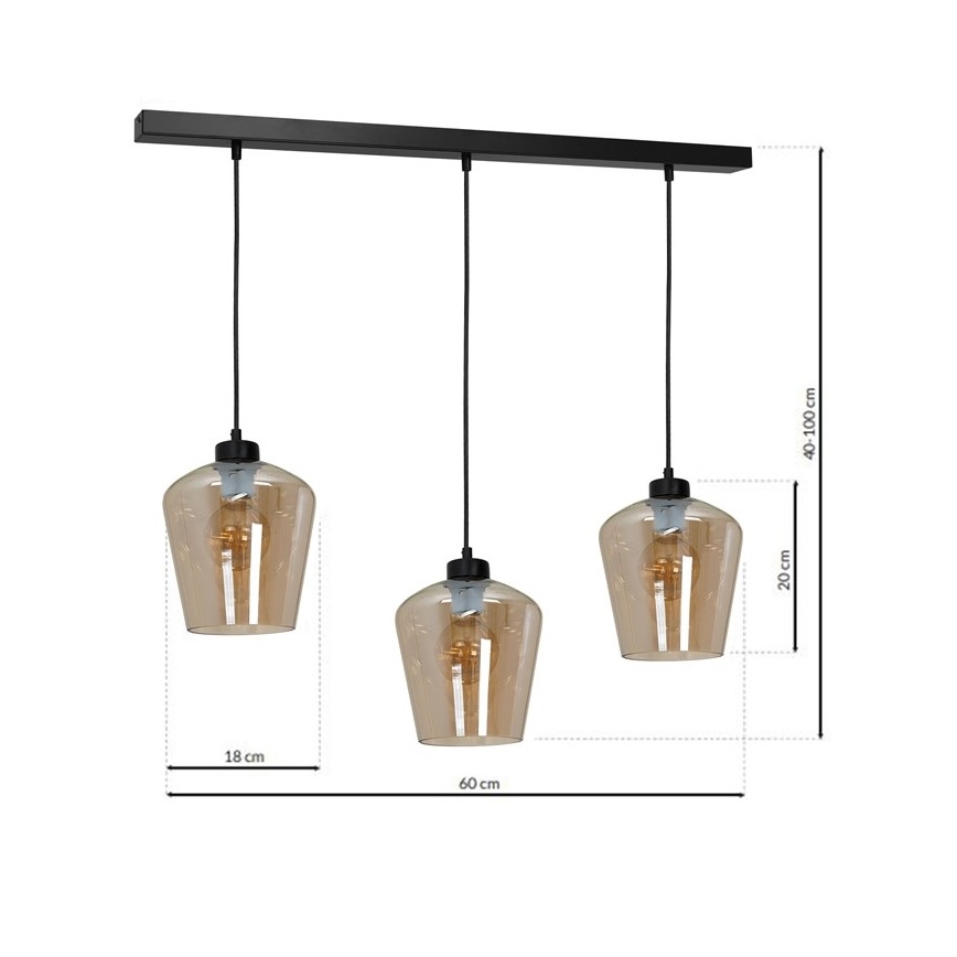 Suspension fil SANTIAGO 3xE27/60W/230V marron