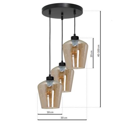 Suspension fil SANTIAGO 3xE27/60W/230V marron