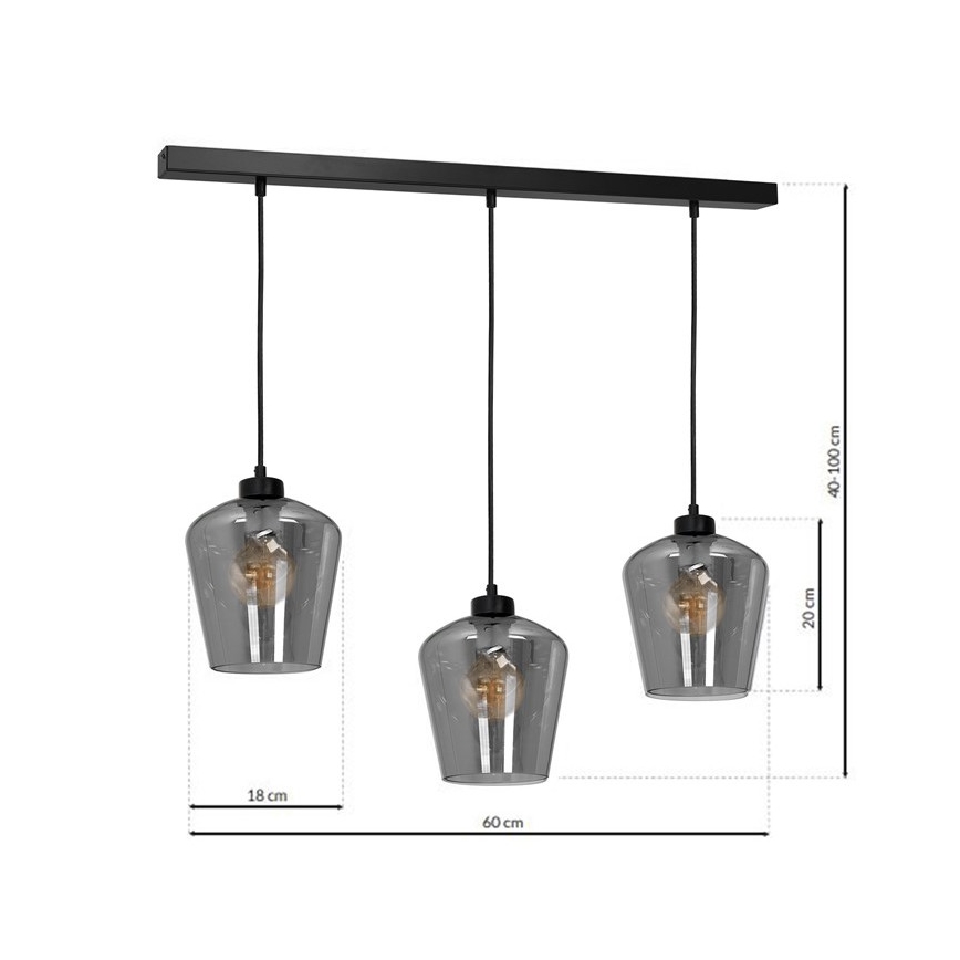 Suspension fil SANTIAGO 3xE27/60W/230V noir