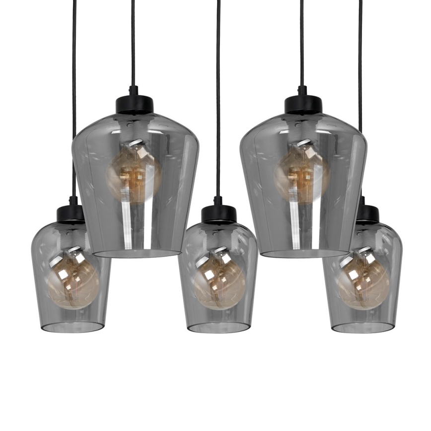 Suspension fil SANTIAGO 5xE27/60W/230V noir
