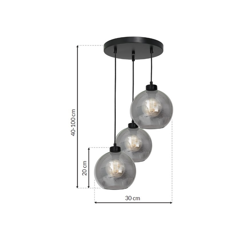 Suspension fil SOFIA 3xE27/60W/230V noir