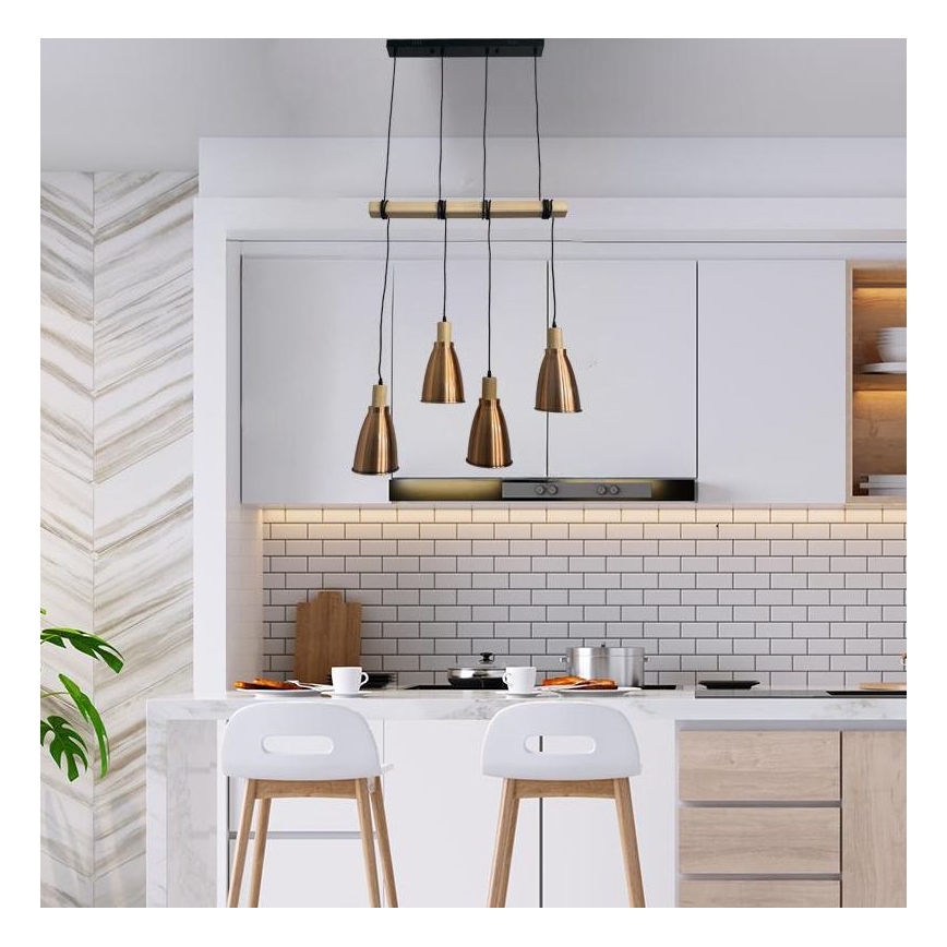 Suspension filaire 4xE27/60W/230V cuivre