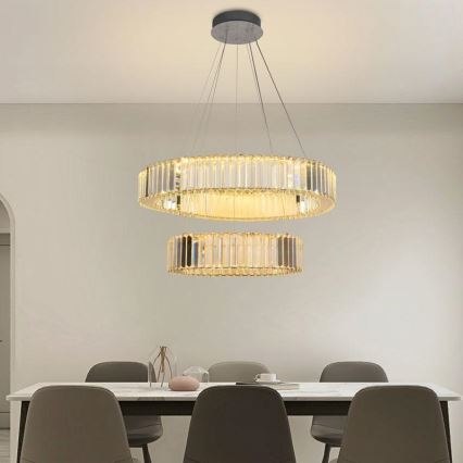 Suspension filaire en cristal à intensité variable LED/65W/230V 3000-6500K chrome brillant + télécommande