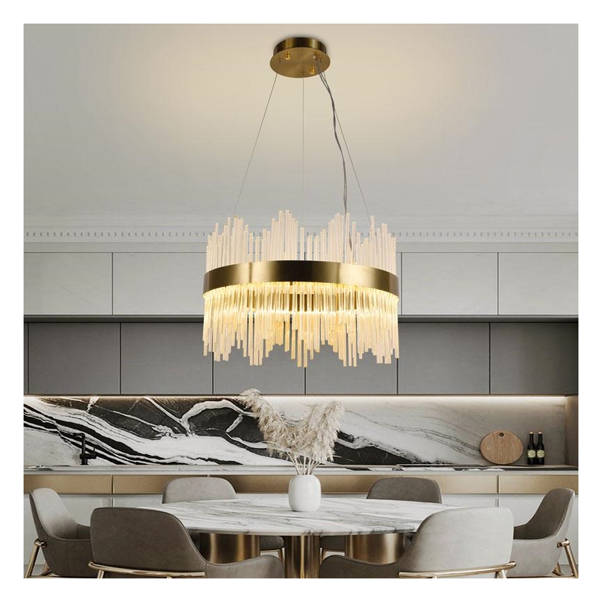 Suspension filaire en cristal à intensité variable LED/70W/230V 3000-6500K doré + télécommande