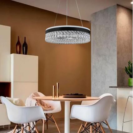 Suspension filaire en cristal à intensité variable LED/90W/230V 3000-6500K noir + télécommande