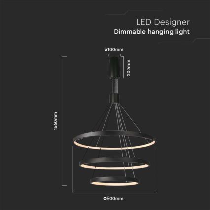 Suspension filaire à intensité variable LED LED/46W/230V 3000K noir