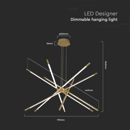 Suspension filaire à intensité variable LED LED/50W/230V 3000K doré