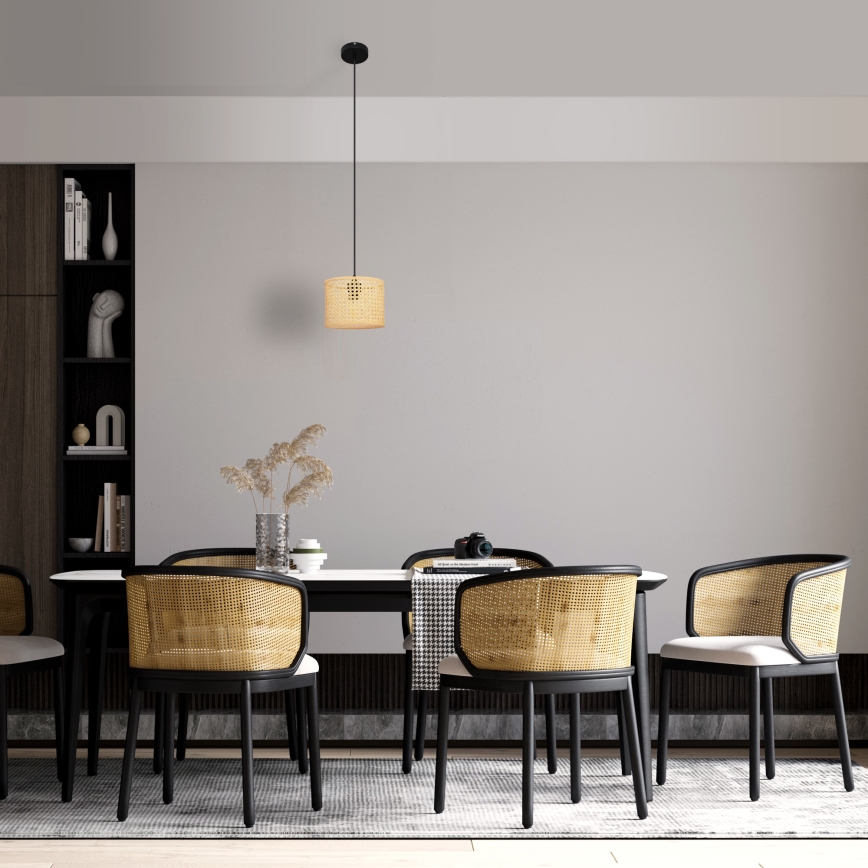 Suspension filaire ALBA 1xE27/15W/230V diam. 20 cm rotin/noir