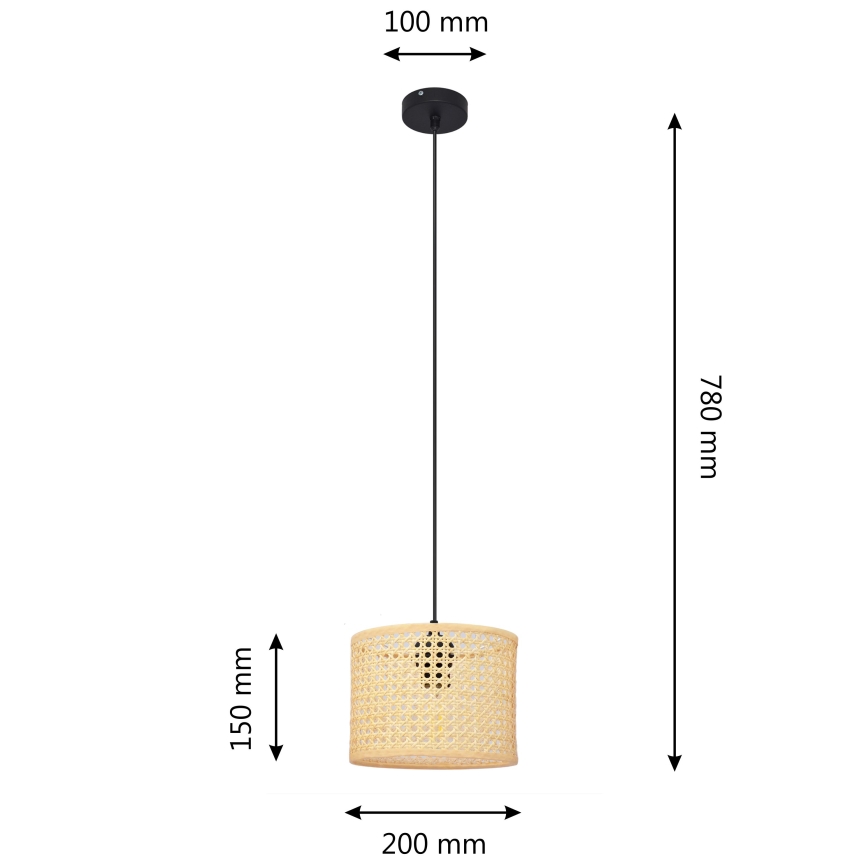 Suspension filaire ALBA 1xE27/15W/230V diam. 20 cm rotin/noir