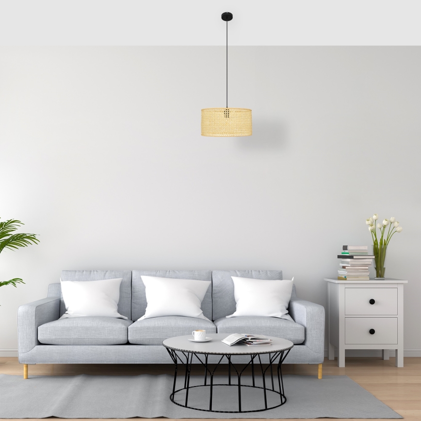 Suspension filaire ALBA 1xE27/15W/230V diam. 40 cm rotin/noir