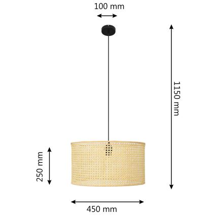 Suspension filaire ALBA 1xE27/15W/230V diam. 45 cm rotin/noir